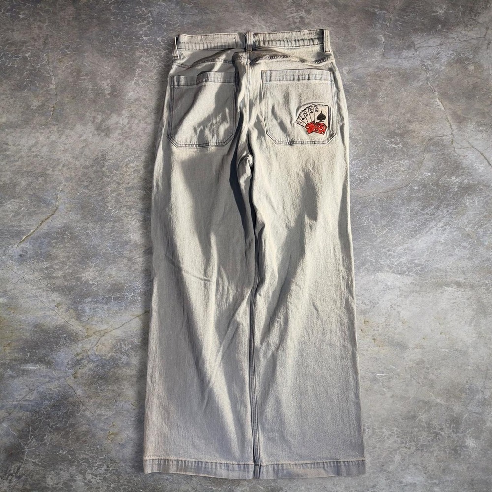 Hollister Super Baggy Light Wash Jeans Mens W32 L34 Embroidered Dice Cards Y2K